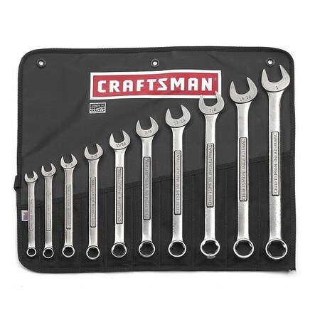 Craftsman Industrial Combo Wrench Set, Chrome, 7/16-1 in., 10 Pc 9-32797