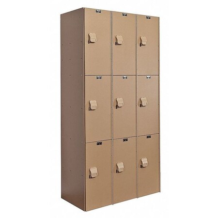 Hallowell Wardrobe Locker, 36" W, 18" D, 72" H, (3) Wide, (9) Openings, Taupe HPL3282-3A-TE