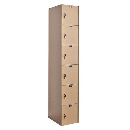 Hallowell Box Locker, 12 in W, 18 in D, 72 in H, (1) Wide, (6) Tier, Taupe HPL1282-6A-TE