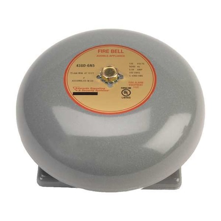 Edwards Signaling Fire Bell, Gray, 6 IN. 438D-6N5