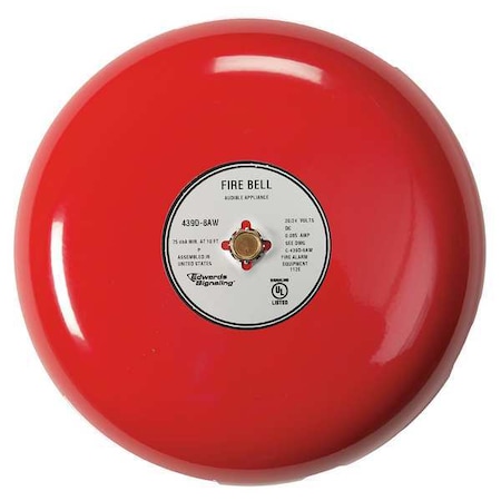 Edwards Signaling Fire Bell, Red, 8 In., 20 to 24V 439D-8AW-R