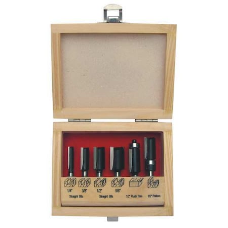 Zoro Select Router Bit Set, Straight/Trim, 1/4S, 6 Pc 16Y599