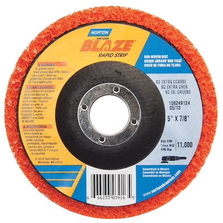 Norton Abrasives Non-Woven Depressed Center Disc, Type 27, 5 in Dia, 1 in Thick, 7/8 in Arbor Hole Size, Ceramic 66623303916