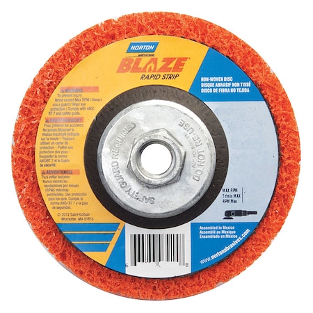 Norton Abrasives Non-Woven Depressed Center Disc, Type 27, 7 in Dia, 1 in Thick, 5/8"-11 Arbor Hole Size, Ceramic 66623303919