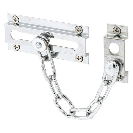Primeline Tools Chain Door Lock, 3-5/16 in., Solid Extruded Brass, Chrome-Plated, 6 in. Chain (Single Pack) MP4298