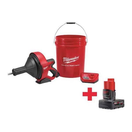 Milwaukee Tool M12 Drain Snake w/ 5/16" Cable + M12 XC 4.0 Battery Pack 2571-21, 48-11-2440