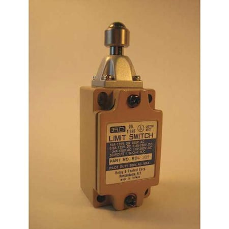 Relay And Control Limit Switch, Plunger, Push Rod, 1NC/1NO, 10A at 125V AC, Actuator Location: Top RCL-309