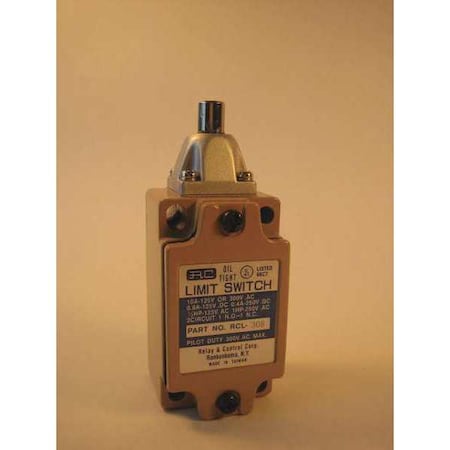 Relay And Control Limit Switch, Plunger, Push Rod, 1NC/1NO, 10A at 125V AC, Actuator Location: Top RCL-308