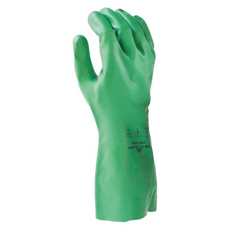 Showa Chemical Resistant Gloves, Nitrile, 12 in L, 15 mil, Green, XL, 1 PR 731-10