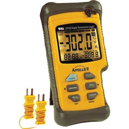 Uei Test Instruments Digital Data Logging Thermometer with (2) K-Type Probe Style DT302