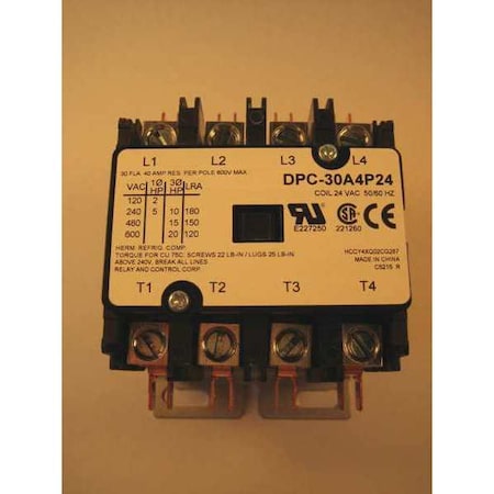 Relay And Control 24VAC Definite Purpose Contactor 4P 30A DPC-30A4P24