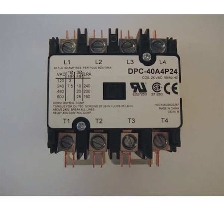 Relay And Control 24VAC Definite Purpose Contactor 4P 40A DPC-40A4P24