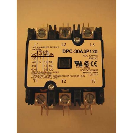 Relay And Control 120VAC Definite Purpose Contactor 3P 30A DPC-30A3P120