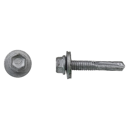 Itw Self-Drilling Screw, #12 x 2 in, Climaseal Steel Flange Hex Head External Hex Drive, 250 PK 1607000
