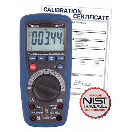 REED INSTRUMENTS True RMS Waterproof Digital Multimeter with Calibration Certificate R5010-NIST