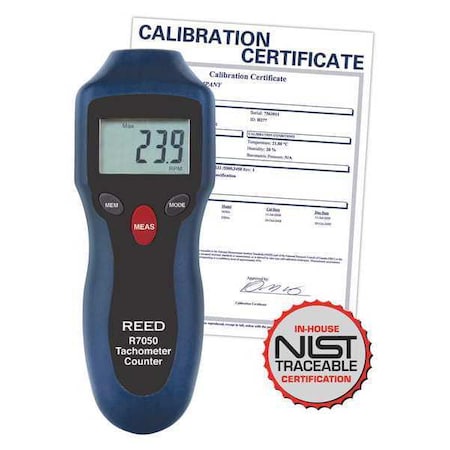 Reed Instruments Compact Photo Tachometer and Counter with NIST Calibration Certificate R7050-NIST