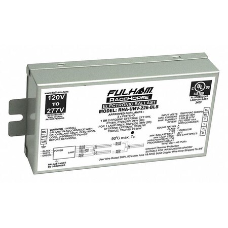 Fulham CFL PS Ballast, Univ, 1/2, 26W, BLS, Linear RHA-UNV-226-BLS
