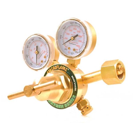 Zoro Select Oxygen Regulator, Oxygen, Single Stage, 0.908"-14 Inlet, 9/16"-18 Outlet R250-540