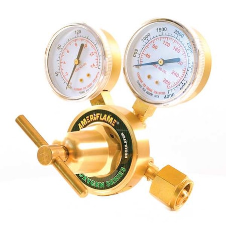 Zoro Select Oxygen Regulator, Oxygen, Single Stage, 0.908"-14 Inlet, 9/16"-18 Outlet R350-540