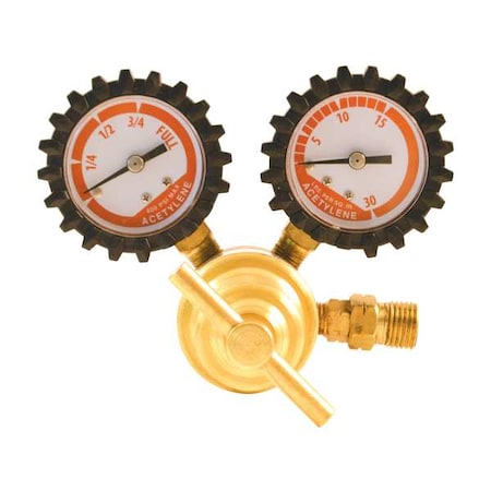 Zoro Select Acetylene Regulator, Acetylene, Single Stage, 0.625"-20 Inlet, 9/16"-18 Outlet RMC100B