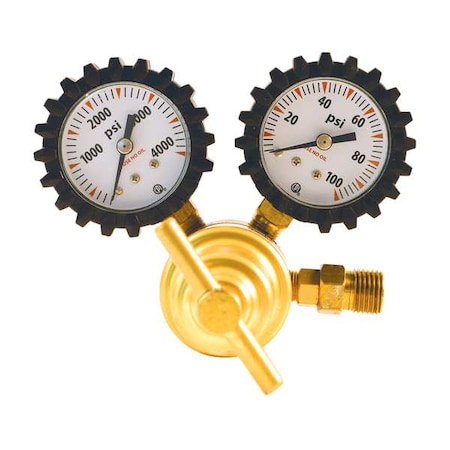 Zoro Select Oxygen Regulator, Oxygen, Single Stage, 0.908"-14 Inlet, 9/16"-18 Outlet RO100B