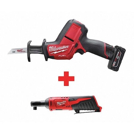 Milwaukee Tool M12 Cordless 3/8" Ratchet + M12 FUEL HACKZALL Recip Saw Kit 2520-21XC, 2457-20