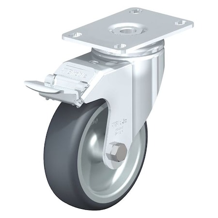 Blickle Swivel Plate Caster, TPR, 4", Brake LKPA-TPA 101G-12-FI