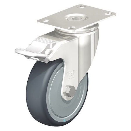 Blickle Swivel Plate Caster, TPR, 5", Brake, Caster Load Rating Range: Light-Duty LKPXA-TPA 126KFD-12-FI