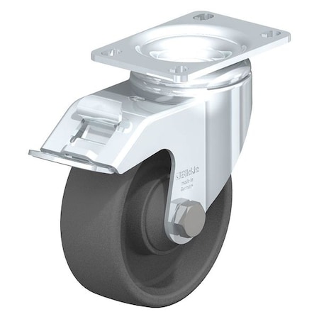 Blickle Swivel Plate Caster, Gry Nylon, 5", Brake, Load Rating: 400 lb. L-POG 125KA-12-FI