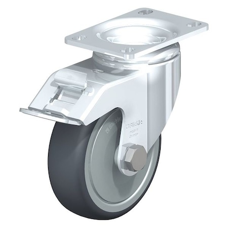 Blickle Swivel Plate Caster, TPR, 4", Brake L-TPA 102KF-12-FI