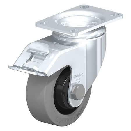 Blickle Swivel Plate Caster, Solid Rbber, 4", Brake, Number of Wheels: 1 L-POEV 100KA-12-FI-SG