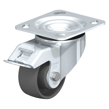 Blickle Swivel Plate Caster, Gray Nylon, 4", Brake, Load Rating: 615 lb. LK-POG 100KA-14-FI