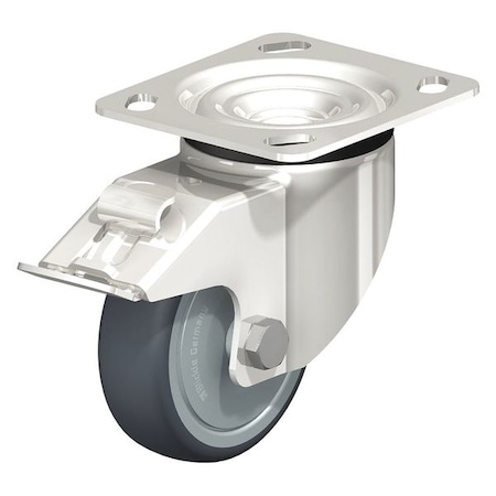 Blickle Swivel Plate Caster, TPR, 5", Brake, Caster Wheel/Tread Material: Polypropylene/Thermoplastic Rubber LKX-TPA 127KFD-14-FI