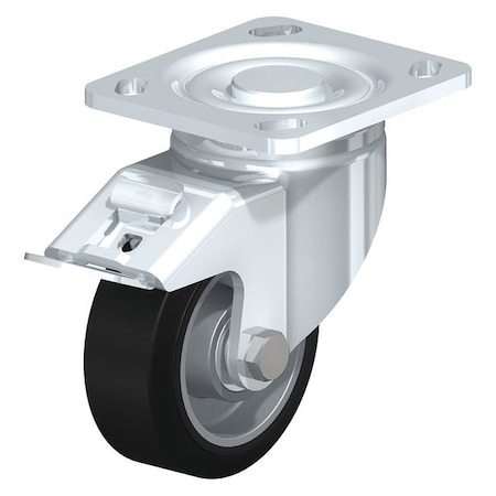 Blickle Swivel Plate Caster, Solid Rubbr, 5", Brake, Caster Load Rating Range: Heavy-Duty LH-ALEV 125K-14-FI