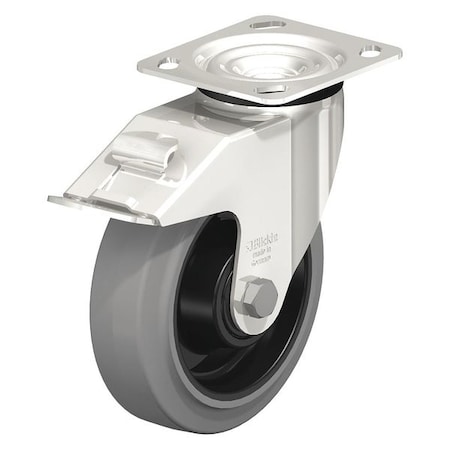 Blickle Swivel Plate Caster, Solid Rbber, 8", Brake LEX-POEV 200XKA-14-FI-SG