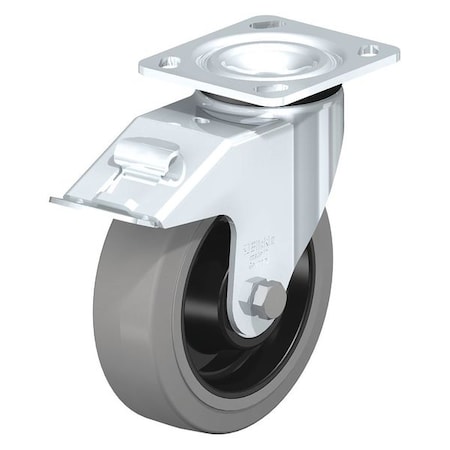 Blickle Swivel Plate Caster, Solid Rbbr, 8", Brake LEH-POEV 200KA-14-FI-SG