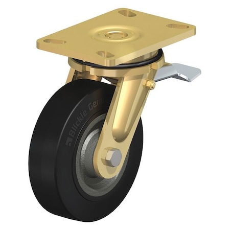 Blickle Swivel Plate Caster, Solid Rubbr, 5", Brake, Caster Load Rating Range: Light-Duty LS-SE 125K-16-ST