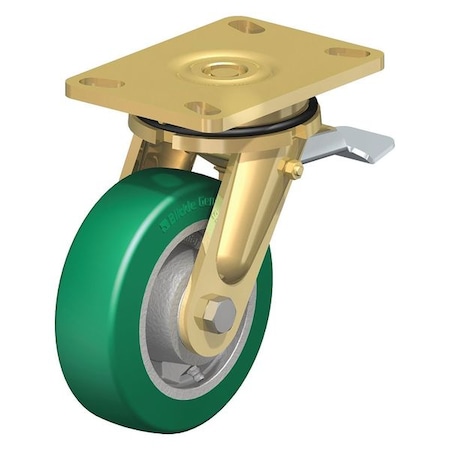 Blickle Swivel Plate Caster, PU, 8", Brake, Caster Wheel/Tread Material: Cast Iron/Polyurethane Elastomer LS-GST 200K-16-ST