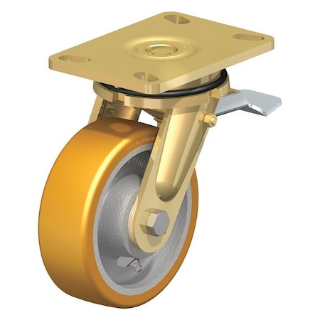 Blickle Swivel Plate Caster, PU, 5", Brake, Load Rating: 1320 lb. LS-GTH 127K-16-ST