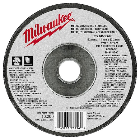 Milwaukee Tool 6" x .045" x 7/8" Cut-Off Wheel (Type 1) 49-94-6300