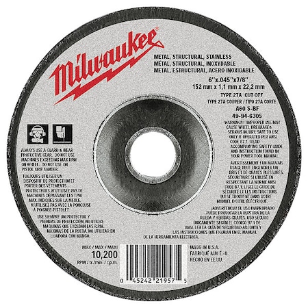 Milwaukee Tool 6" x .045" x 7/8" Cut-Off Wheel (Type 27) 49-94-6305