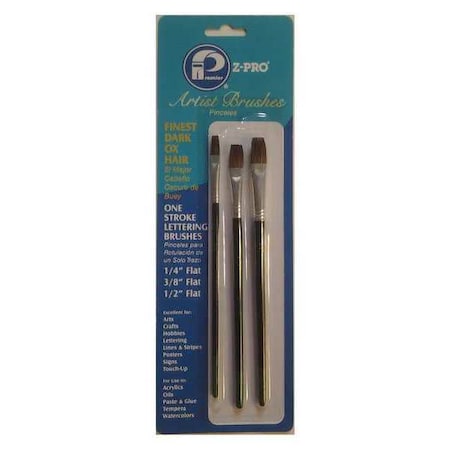 Premier 1/4", 3/8", 1/2", #2, #4 Artist Ox Hair Bristle, Paint Brush Set, Wood Handle, 12 PK AR10106