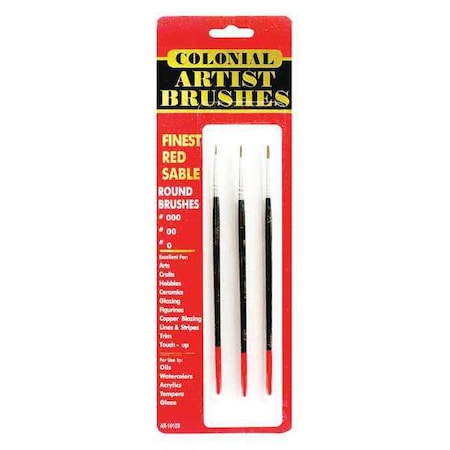 Premier Sable Brushes, Red, Round, 3 pcs., PK12 AR10109