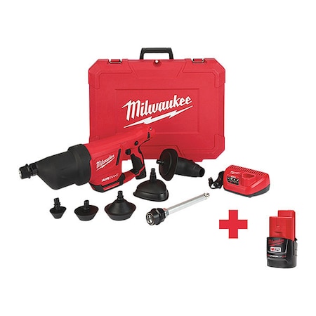 Milwaukee Tool M12 AIRSNAKE Drain Cleaning Air Gun Kit + M12 CP2.0 Battery 2572B-21, 48-11-2420