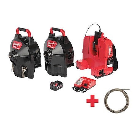 Milwaukee Tool 100 ft Cordless Drain Cleaning Machine, 18V 2775C-222, 48-53-2775