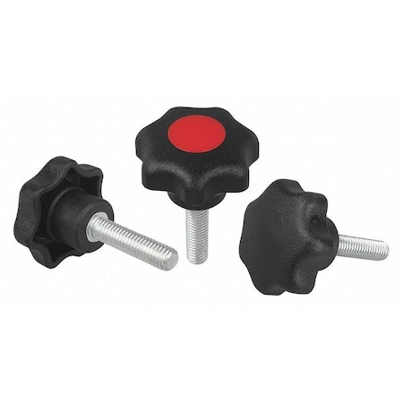 KIPP Star Grip, DIN 6336 Similar, D=3/8-16X40, D1= 50, External Thread, Steel, Black Plastic, Cap Gray K0155.4A415X40