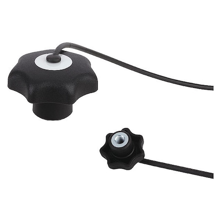 KIPP Star Grip w. Safety Lanyard, DIN 6336 Similar, D=M10, D1= 40, Steel, Black Plastic, Cap Black K0155.6165