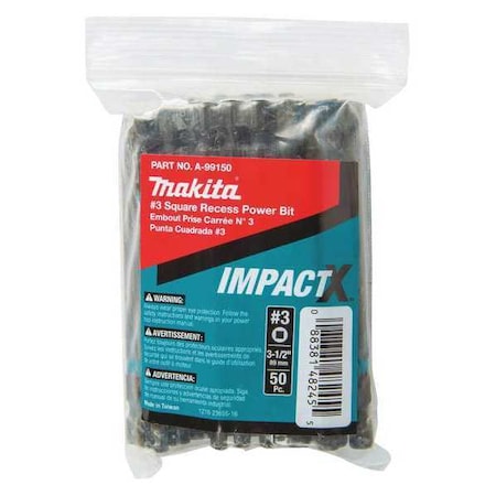 Makita SQ3, Square, Power Bit, 3-1/2", PK50 A-99150