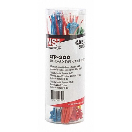 Nsi Cbl. Tie Cnister Asst Colors 4"-8", PK100 CTP-300