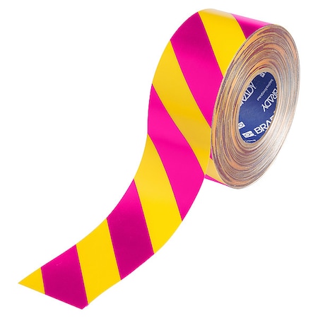 Brady Floor Marking Tape, Pink/Ylw, 3"W, 100ft 177088